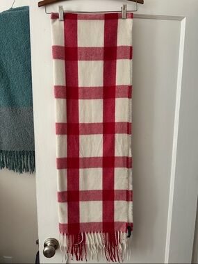 Banana Republic Red and White Large Check Plaid Fringe Scarf